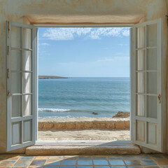 Offenes Fenster oder Tür mit Meerblick, Western Sahara