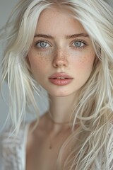 Fototapeta premium Woman with freckled hair and blue eyes
