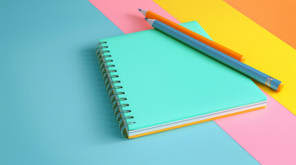 pencil notebooks on a colored background close-up