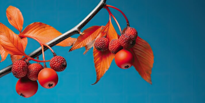 A branch with red berries and leaves