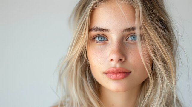 Blonde woman with blue eyes