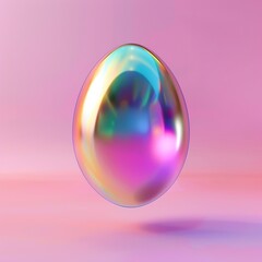 A iridescent egg on a pink background.