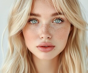 Fototapeta premium Woman with freckled hair and blue eyes