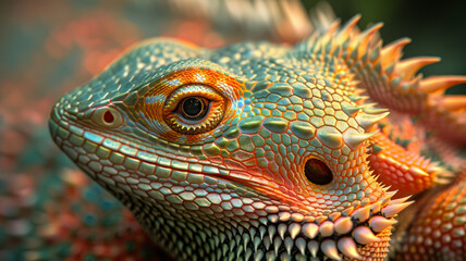 Fototapeta premium Close-up of a colorful reptile's head