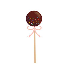 Chocolate cakepop with sprinkles. Sweet dessert, cafe, bakery sticker, food.	