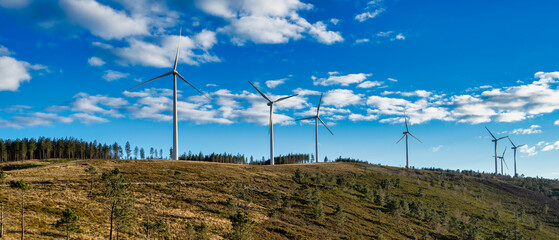 Superb landscape of seven wind generators on top of the mountain of Serra da Lousã