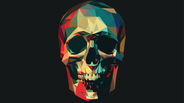 Stylized stripe low poly skull with colorful on dark b