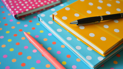 polka-dot background notebooks books