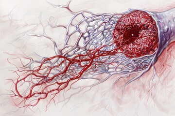 Detailed illustration of human vein thrombosis with visible coagulated blood and branching vessels