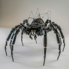A robotic spider emulates arachnid traits, engineered with articulated limbs, adept at crawling or climbing, serving diverse tasks (Generative Ai)