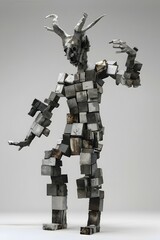 Devil Meticulously Crafted from Cubes of Various Sizes Showcases Abstract Human Anatomy