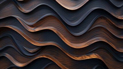 Wood wallpaper with undulating texture, dark brown and black colors, organic shapes and curves, hyper-realistic details