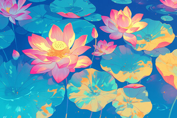 Fototapeta na wymiar Lixia solar term national tide landscape illustration, summer lotus pond scene illustration