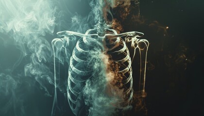 A skeleton is shown with smoke surrounding it by AI generated image - obrazy, fototapety, plakaty