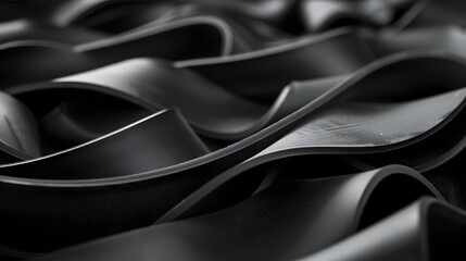 Close-up of a roll of black rubber sheets with a swirl pattern