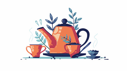 Tea pot beverage service tea time clipart vector illustration