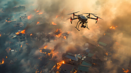 Drone photography of innovative disaster response technologies, science and technology, copy space