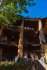 A collapsed earthen building in Raoping Village, Chaozhou, Guangdong, China