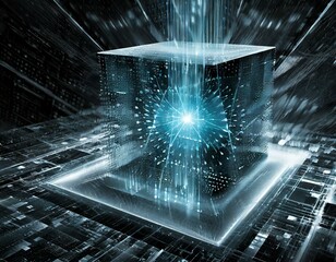 Super powerful quantum computer performing complex calculations at incredible speed. Future generation AI technology concept