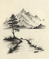 Mountain with tree in foreground
