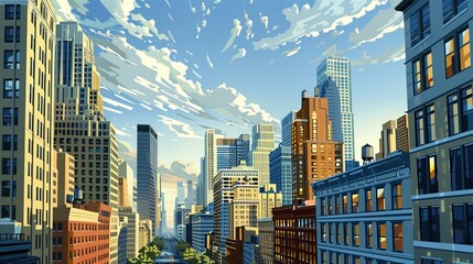 Illustrate the essence of a downtown financial district - obrazy, fototapety, plakaty