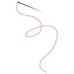 Needle with red thread. Flat vector graphic.
