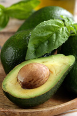 natural organic avocado with fresh basil - 786453513