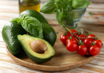 natural organic avocado with fresh basil - 786453533