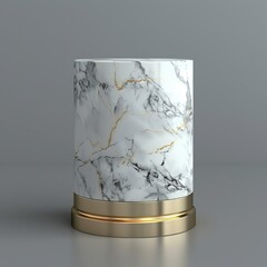 3d rendering of a marble cylinder with golden base on grey background