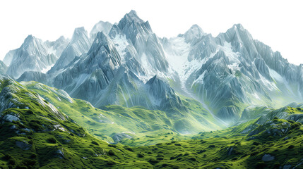 Snow mountain with green cover on transparent background, PNG