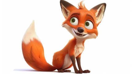 Obraz premium Cartoon cheerful fox displayed on a white background
