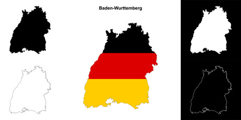 Baden-Wurttemberg state outline map set