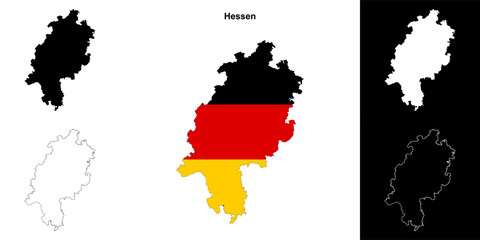 Hessen state outline map set - obrazy, fototapety, plakaty