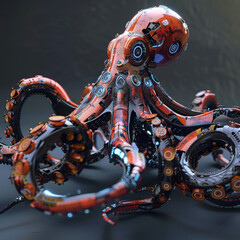 A robotic octopus, flexible and agile, crafted from advanced machinery, moves with fluidity, its sensors replicating cephalopod behaviors convincingly (Generative Ai)