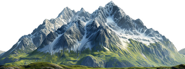Snow mountain with green cover on transparent background, PNG - obrazy, fototapety, plakaty