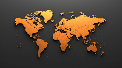 Fototapeta na wymiar Minimalistic world map design in orange color on black background, made with smooth lines.