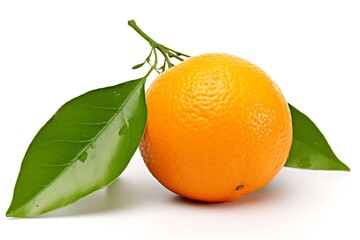 Orange with leaf fruit on white background
