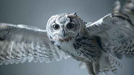 Majestic Grey Owl Spreading Wings in Moonlit Nightscape Powerful Predator Silhouetted Against Serene Backdrop
