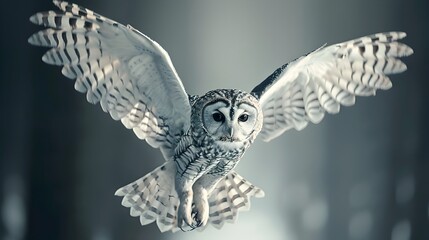 Majestic Owl in Soaring Flight Through Mysterious Woodland Scene
