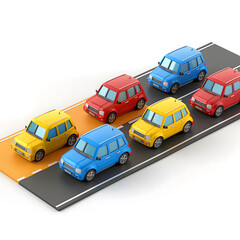 Multiple Cars in Distinct Colors Driving on a Three-Lane Road