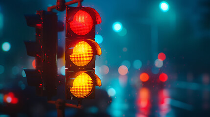Long exposure of traffic lights at night, science and technology, copy space
