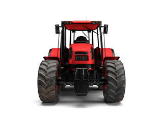 3d render red tractor farming plowing the land