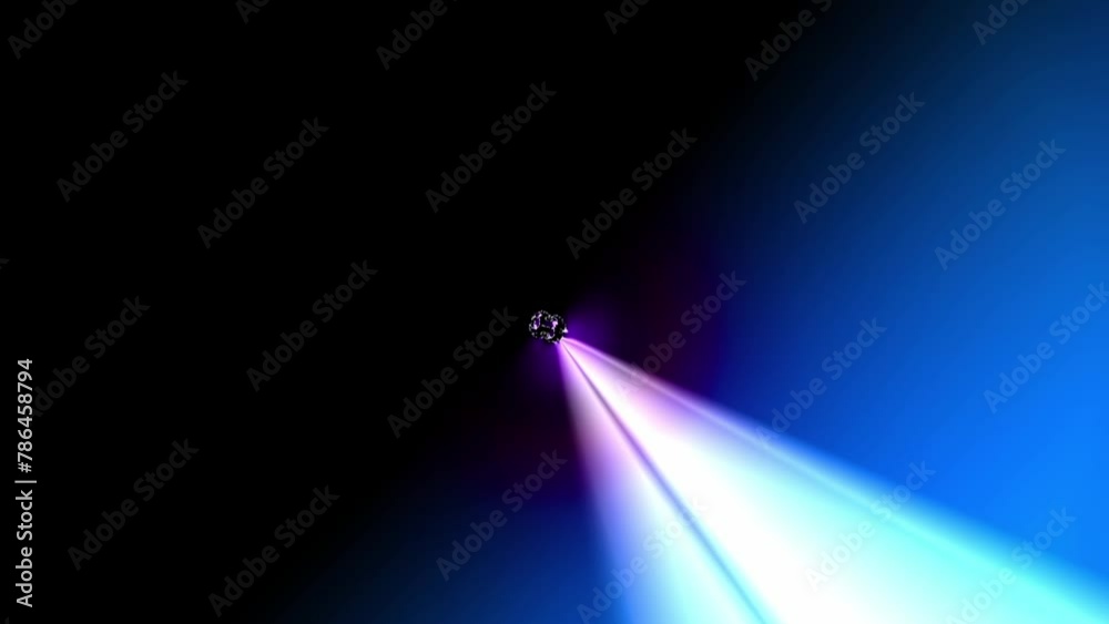 Sticker blue and violet light beam, laser rotating on black background. modern loop able abstract backdrop