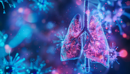 A close up of a lung with pink and purple colors by AI generated image - obrazy, fototapety, plakaty