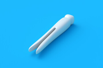 Vintage wooden clothespin on blue background. Retro peg for cloth hanging. Old pin for laundry. 3d render