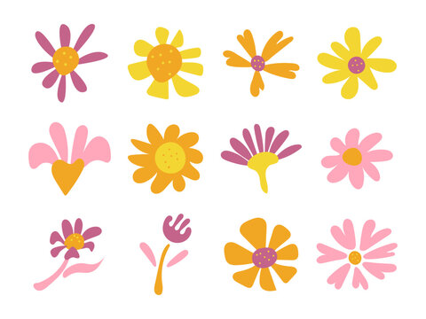 Cute Handdrawn Doodle Abstract Flower Set