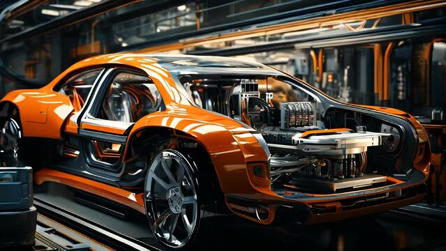 Industrial high-tech line for the assembly and production of modern cars at the plant