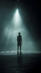 Silhouette of a Basketball Player Preparing for a Game Under Spotlight