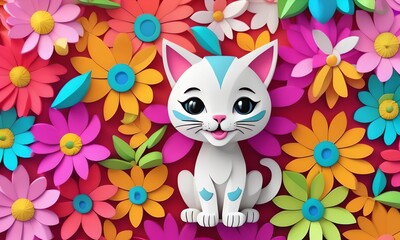 Wallpaper or illustration, representing a painting of cute baby cats, in a pop-art style
