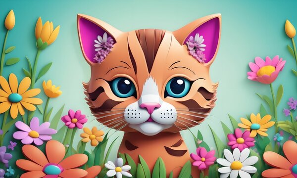 Wallpaper or illustration, representing a painting of cute baby cats, in a pop-art style